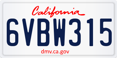 CA license plate 6VBW315