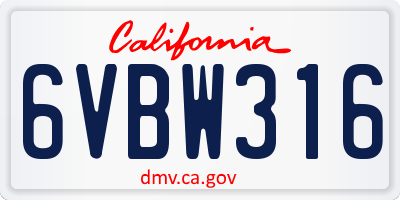 CA license plate 6VBW316