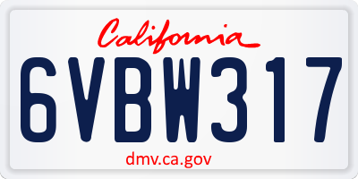 CA license plate 6VBW317