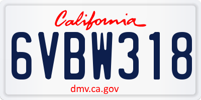 CA license plate 6VBW318