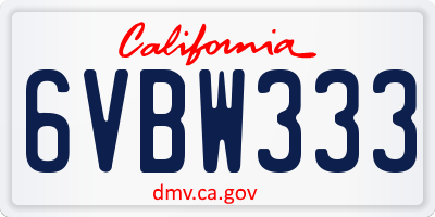 CA license plate 6VBW333