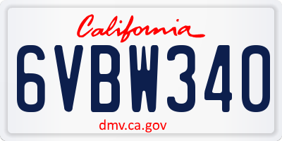 CA license plate 6VBW340