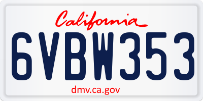 CA license plate 6VBW353