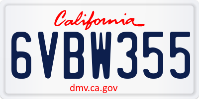 CA license plate 6VBW355