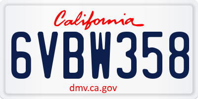 CA license plate 6VBW358