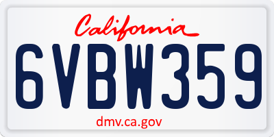 CA license plate 6VBW359