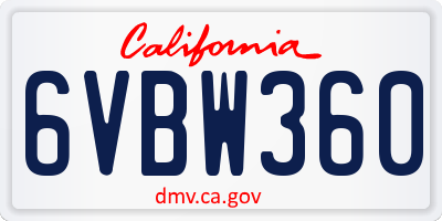 CA license plate 6VBW360
