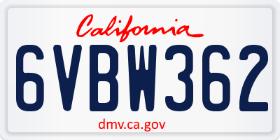CA license plate 6VBW362