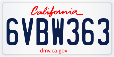 CA license plate 6VBW363