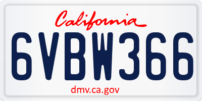 CA license plate 6VBW366