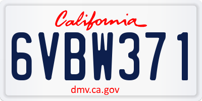 CA license plate 6VBW371