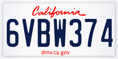 CA license plate 6VBW374