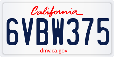 CA license plate 6VBW375