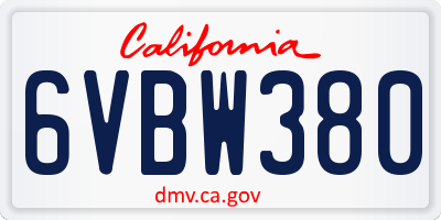 CA license plate 6VBW380