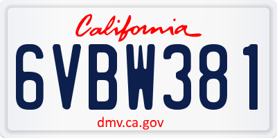 CA license plate 6VBW381