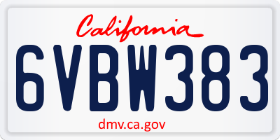 CA license plate 6VBW383