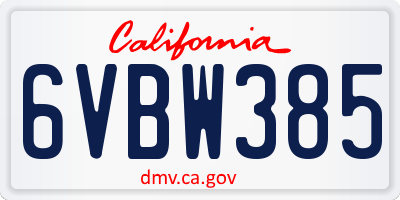 CA license plate 6VBW385