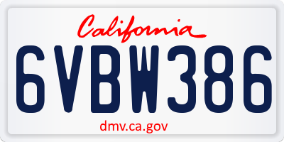 CA license plate 6VBW386