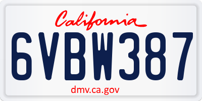CA license plate 6VBW387
