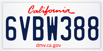 CA license plate 6VBW388