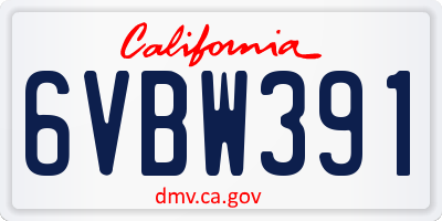 CA license plate 6VBW391