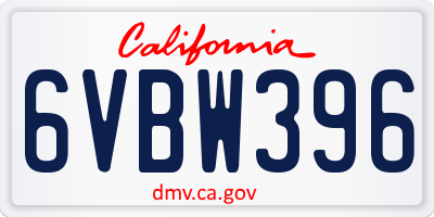CA license plate 6VBW396