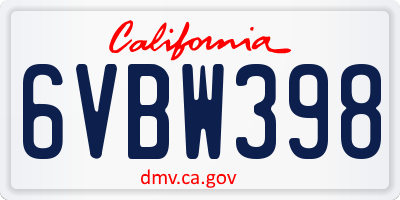 CA license plate 6VBW398
