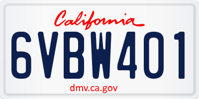 CA license plate 6VBW401