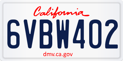 CA license plate 6VBW402