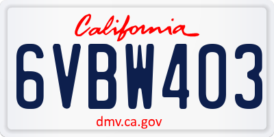 CA license plate 6VBW403