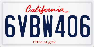 CA license plate 6VBW406
