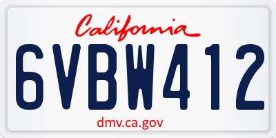 CA license plate 6VBW412