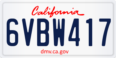 CA license plate 6VBW417