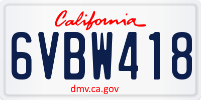 CA license plate 6VBW418