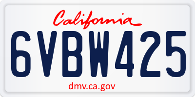 CA license plate 6VBW425