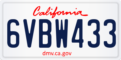 CA license plate 6VBW433