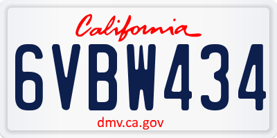 CA license plate 6VBW434