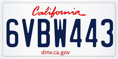 CA license plate 6VBW443