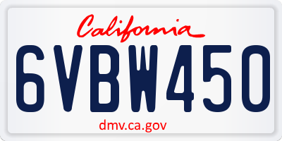 CA license plate 6VBW450