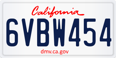 CA license plate 6VBW454