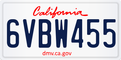 CA license plate 6VBW455