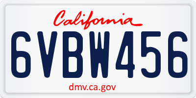 CA license plate 6VBW456