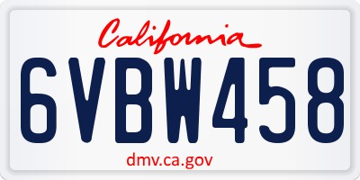 CA license plate 6VBW458