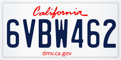 CA license plate 6VBW462