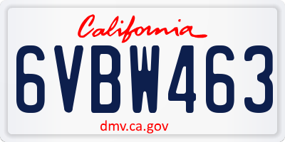 CA license plate 6VBW463