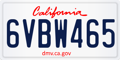 CA license plate 6VBW465