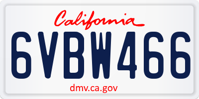 CA license plate 6VBW466