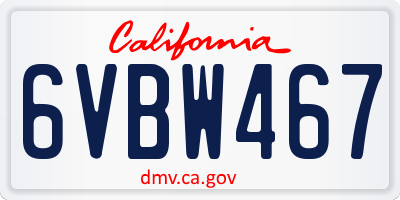 CA license plate 6VBW467