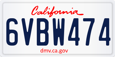 CA license plate 6VBW474