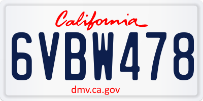 CA license plate 6VBW478